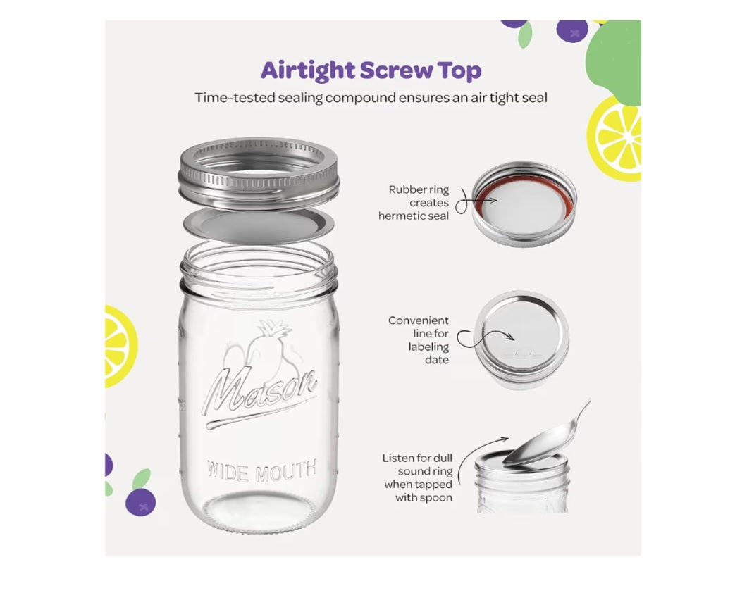 4-Pack 32oz Wide Mouth Mason Jars w/Lids