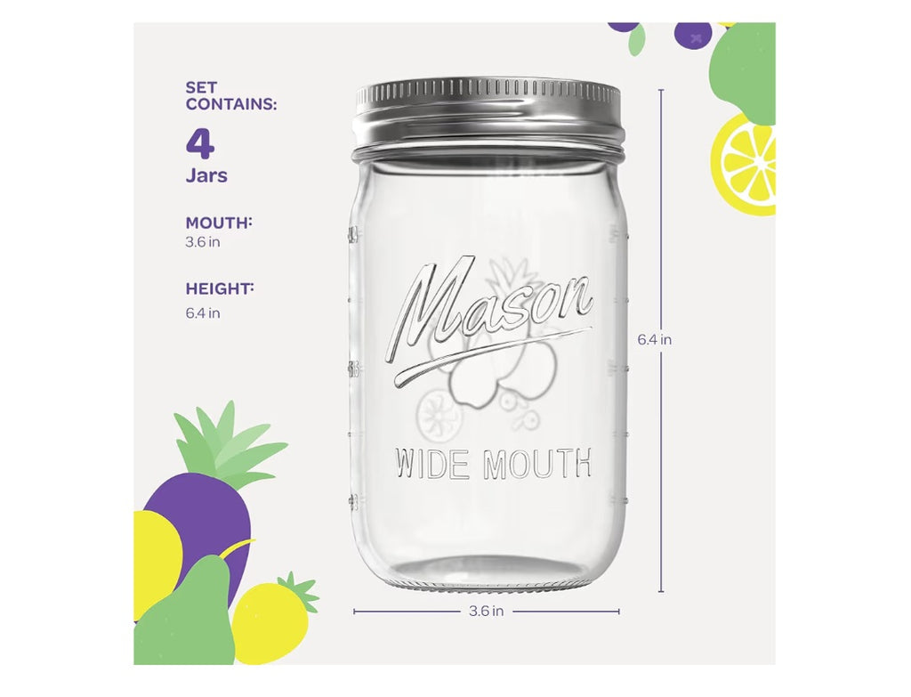 4-Pack 32oz Wide Mouth Mason Jars w/Lids