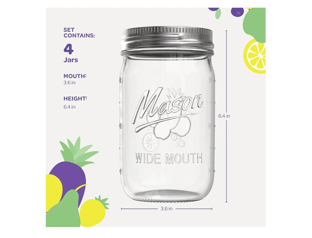 4-Pack 32oz Wide Mouth Mason Jars w/Lids