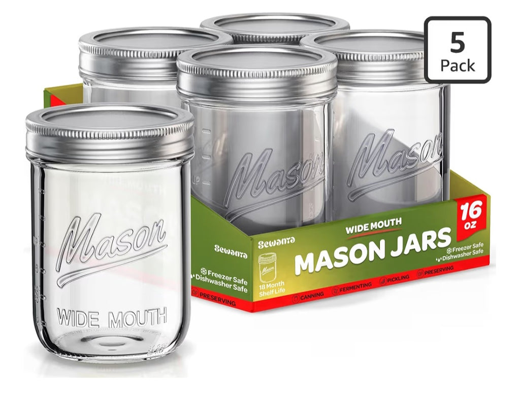 5-Pack 16oz Wide Mouth Mason Jars w/Lids